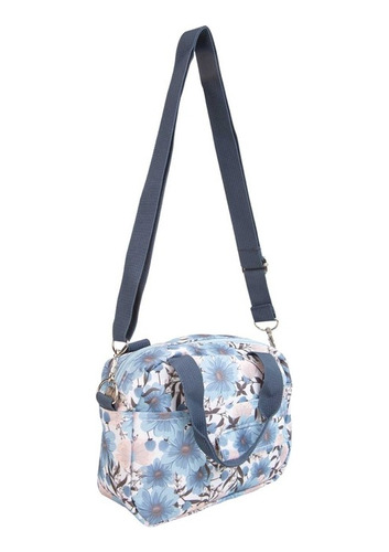 Bolso De Mano Lonchera Con Manijas 20 X 15 X 7  Azul Flores 