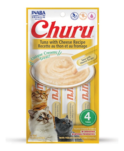 Churú Snack Para Gatos Atún Con Queso X 4