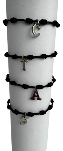 Pulsera Tejida De Hilo Con Inicial En Acero Quirúrgico Negro