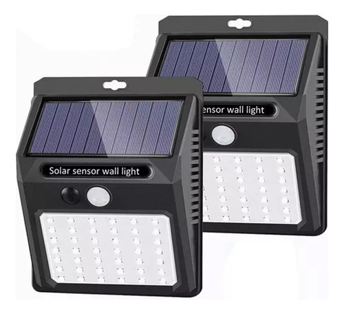 Lámpara De Pared Exterior Panel Luz Solar Sensor. 2 Piezas Negro