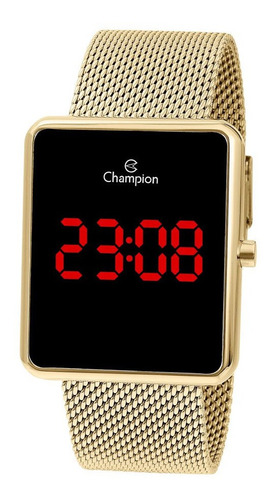 Relogio Champion Dourado Digital Led Vermelho + Nf