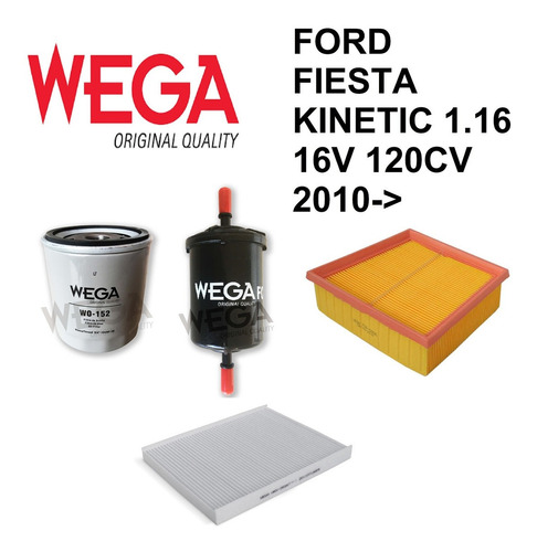 Kit De Filtros Wega 1.6 16v 120cv 2010 - Ford Fiesta Kinetic