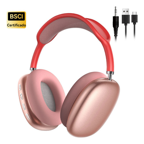 Audífonos Inalámbricos Over-ear Mecdets P9 Pro Max Con Bluetooth Sonido De Bajos Profundos Micrófono Integrado Cancelación De Ruido Rojo