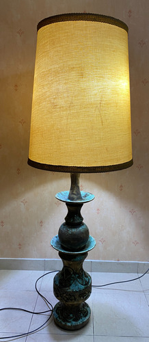 Lampara De Pie Antigua De Ceramica Y Pantalla-usada No Envio Natural (Usado)