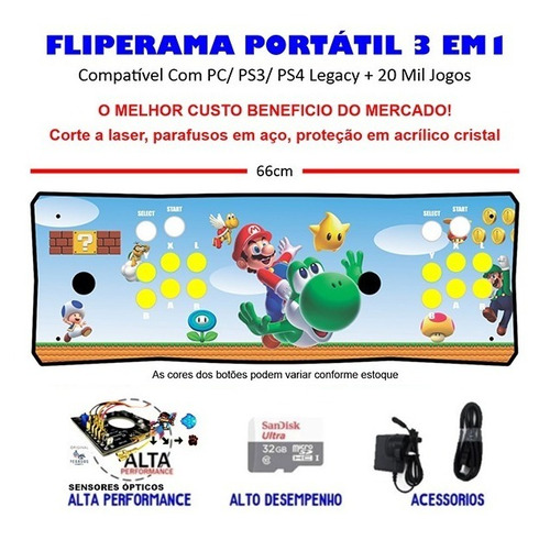 Imagem 1 de 3 de Fliperama Portátil Slim 3 Em 1 Com Sensor Óptico - M Galaxy