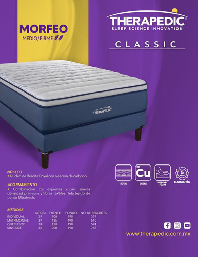 Colchón King Size Therapedic Memory Foam Ultrafresh Premium