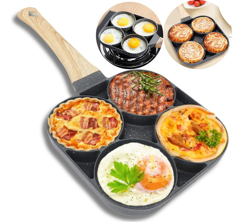 Frigideira Multiuso Antiaderente 4 Bocas Fritar Ovo Lanche Cor Preto