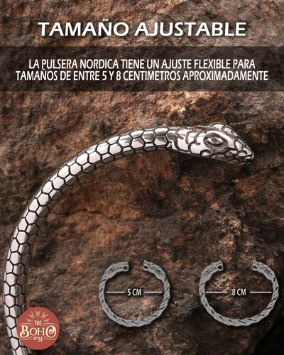 Pulsera Torc Vikinga Dragon Jormungandr Acero Quirurgico Plateado 7 Cm 22 Cm