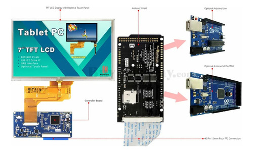 Display 7 Inch 800x480 Spi Tft Para Arduino Mega