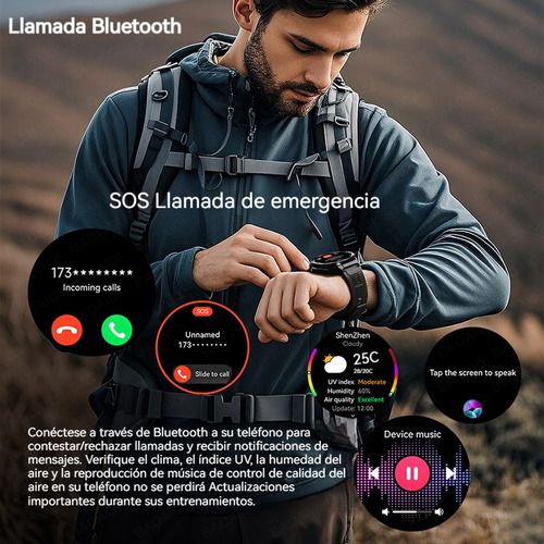 Gps Reloj Inteligente Hombre Brújula Bluetooth Contestar Llamada Amoled Smartwatch Ip69k Impermeable