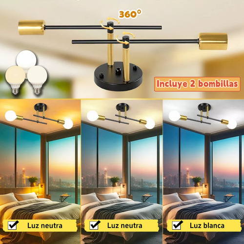 Sonheo® Lámparas De Techo Decorativas Colgantes Modernas Lámparas Para Baño Sala Comedor Interiores Lámparas Para Pared Vintage Incluye 2 bombillas con 3 modos de luz ajustables:Cálida,Blanca,Neutra