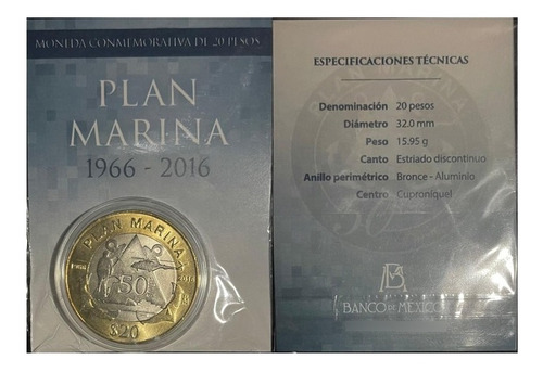 Blister Original 20 Pesos Conmemorativa 50 Años Plan Marina