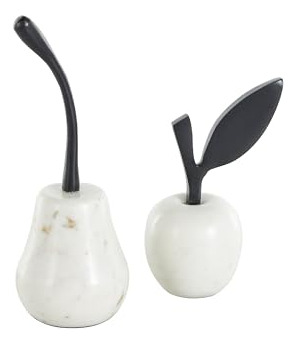 Escultura Abstracta Manzana Y Pera, Juego 2, Blanco, 25cm, 1