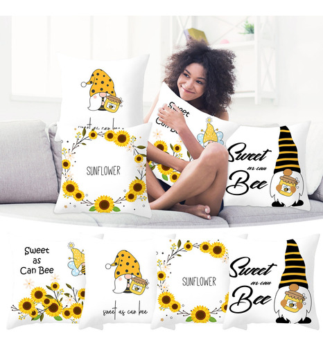 Funda De Cojín De Lino Para Sofá H Con Estampado De Festival
