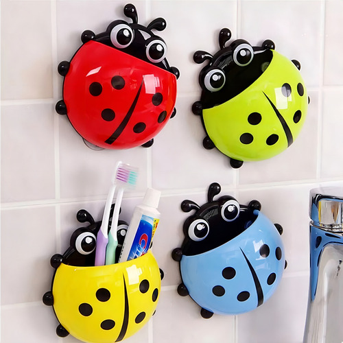Soporte para cepillos y pasta de dientes Ladybug con ventosa de pared roja