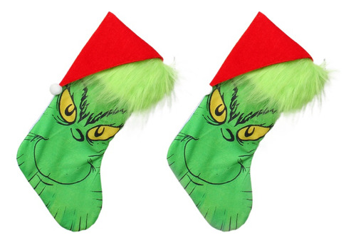 2 Pcs Saco De Doces Para Meias Brilhantes Grinch De Natal