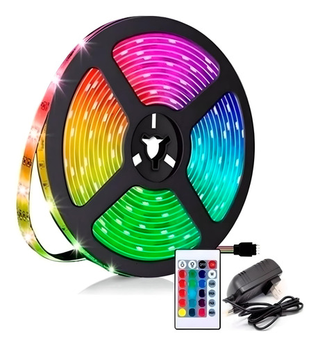 Tira Cinta Luces Led Rgb Con Control 5metros Autoadhesivas