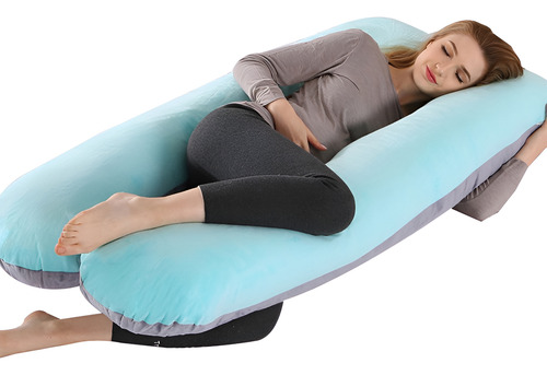 Almohada Ortopedica Para Embarazo,lactancia,descanso + Regal Color Azul Con Gris
