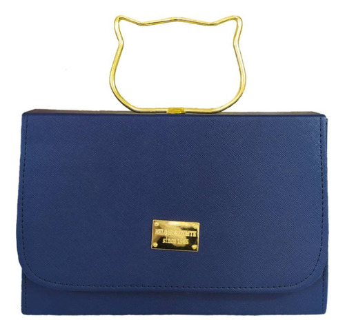 Bolsa Dama Clutch Tipo Sobre Asa Gatito Vinipiel Azul Marino