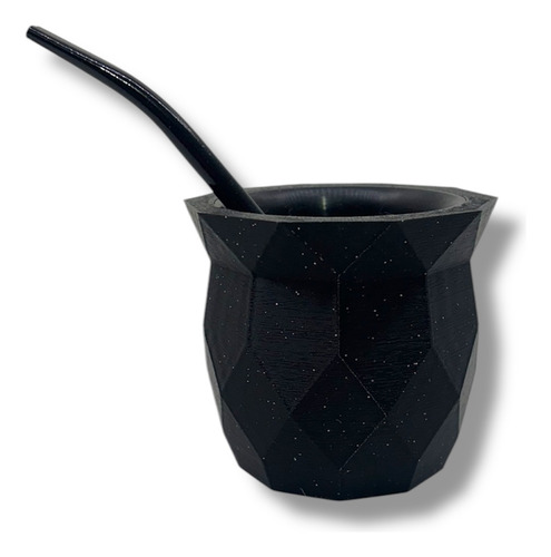 Mate 3d + Bombilla Faceteado Liso Colores Color Negro Glitter