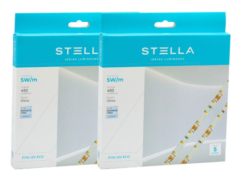 Kit 2x Fita Led Profissional Eco 5w/m Ip20 12v 450lm Stella