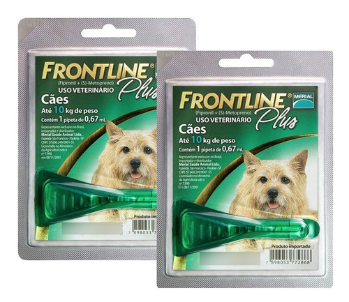 2 Front Line Plus Antipulgas E Carrapatos Cães De 1 A 10 Kg