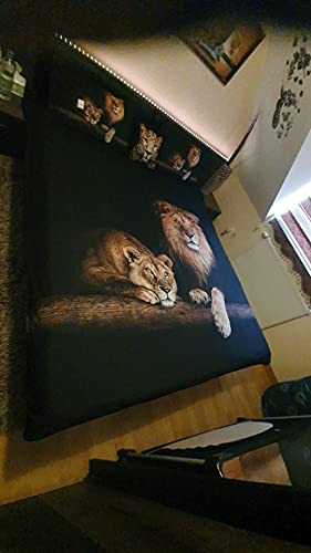 Juegos De Funda De Edredón Y Colcha Holiyjog Lion, Lino Negr