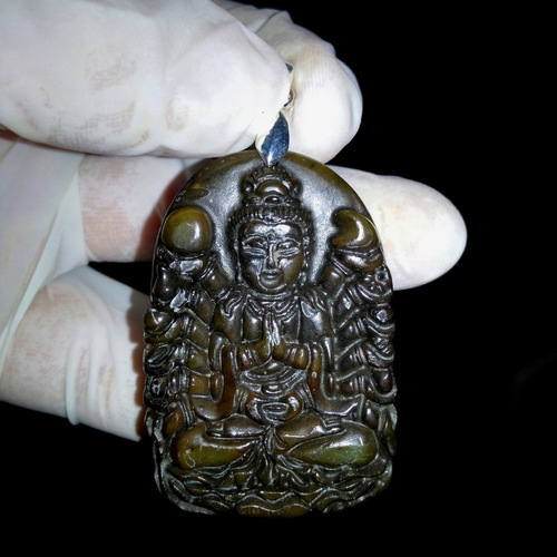 Colgante Jade Tallado En Kwan Yin Con Agarre De Plata 925