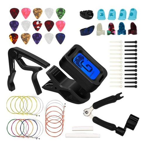 Juego De Accesorios Para Guitarra Uñeta Afinador Capo 61 Pcs