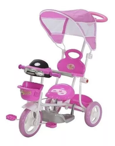 Triciclo Infantil Meninas Gatinha Som Luz 2 Em 1 Com Pedal