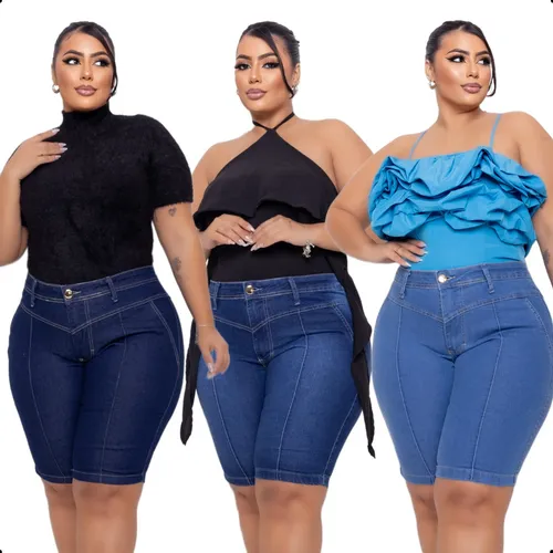 Bermuda jeans feminina plus size sale mercado livre