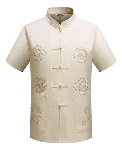 Camisa De Kung-fu De Algodón Para Hombre Bordada Con Uniform