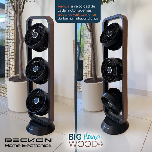 Ventilador De Torre Turbo Circulador 100cm De Alto Beckon Con 3 Motores Big Flow Y Acabado Tipo Madera +control Remoto +oscilación +temporizador +modos De Uso