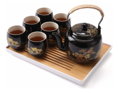 Juego De Té Japonés, De Porcelana Negra Con 1  De T Jdt