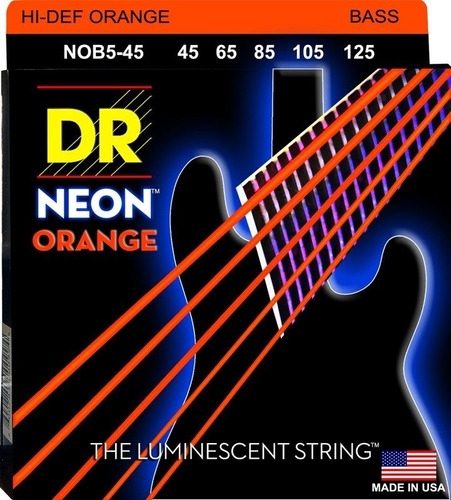 Cordas de baixo elétrico 5cds 45/125 Neon Orange Dr Nob5-45