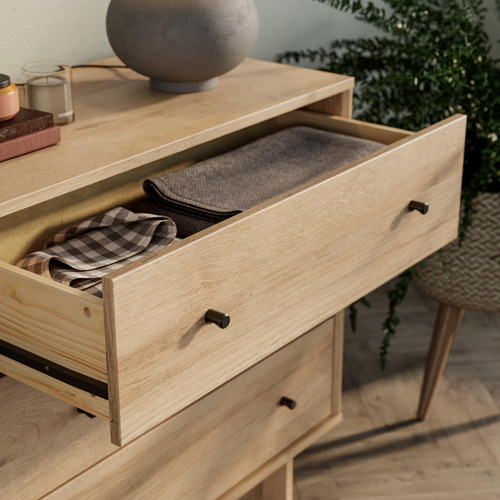 Prepac Finnley Cómoda De 6 Cajones En Roble Natural Cómoda