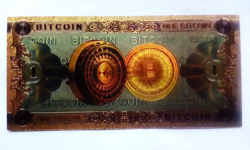 Fk Billete Bit Coin Bañado En Oro 24 Kt Unico