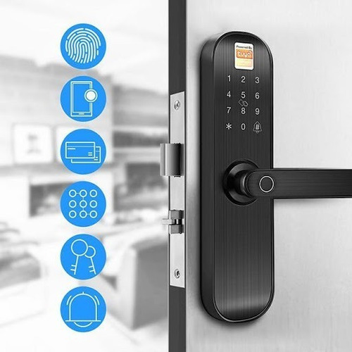 Imagen 1 de 7 de Cerradura Inteligente Puerta Digital Tuya App Huella Madera