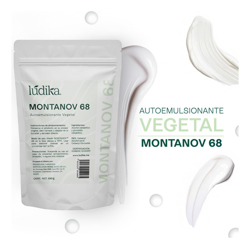 Montanov 68 Auto Emulsioante Natural soporta hasta un 40% de fase Oleosa formula protectores solares, cremas y maquillaje Todo Tipo de Piel Dia/Noche Ludika 100g