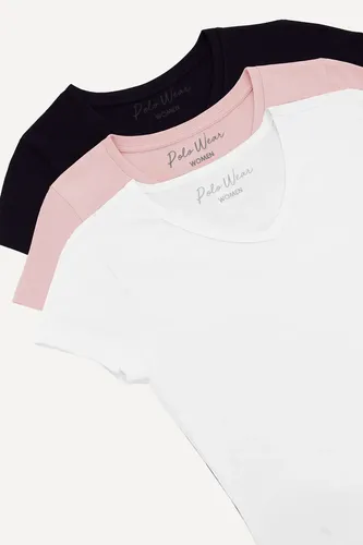 Kit 3 Camisetas Femininas Gola V Polo Wear Sortido