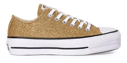 Zapatilla Converse Plataforma Mujer Plateada Con Brillos - $ 23.979,6