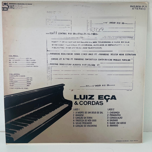 Lp Luiz Eça & E Cordas Philips * Capa Cópia (Usado)