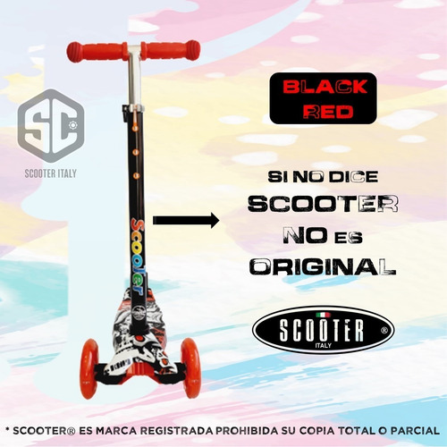 Imagen 3 de 10 de Monopatin Scooter Italy Original Graffiti 4 Ruedas Con Luces