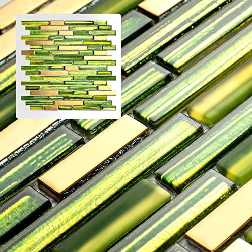 Mijaro Pack De 5 Mosaicos De Vidrio Verde Con Dorado Para Pa