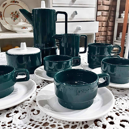 Juego Retro De Café De Cerámica Esmaltada