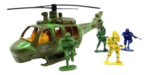 Set De 4 Soldaditos Con Helicoptero Militar Muy Lindo!!