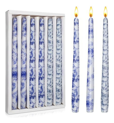 Candiles Taper Chinoiserie 10 6 Pcs Decorativos Azul Y Blan