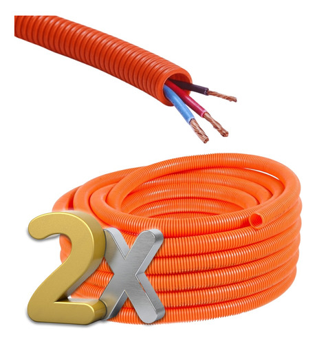 Caño Corrugado Flexible Naranja 3/4 2 Rollos X 25mts 