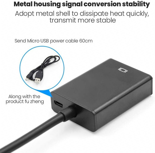 Imagen 4 de 8 de Adaptador Vga A Hdmi 1080p Con Cable De Carga + Audio