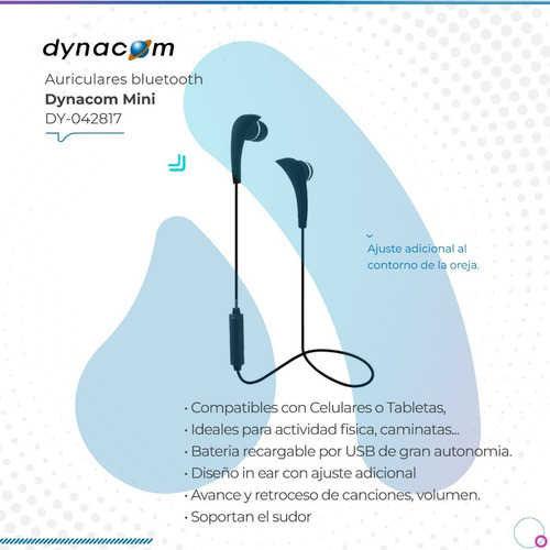 Imagen 2 de 8 de Auriculares Dynacom Mini Bluetooth Negro Dy-042817
